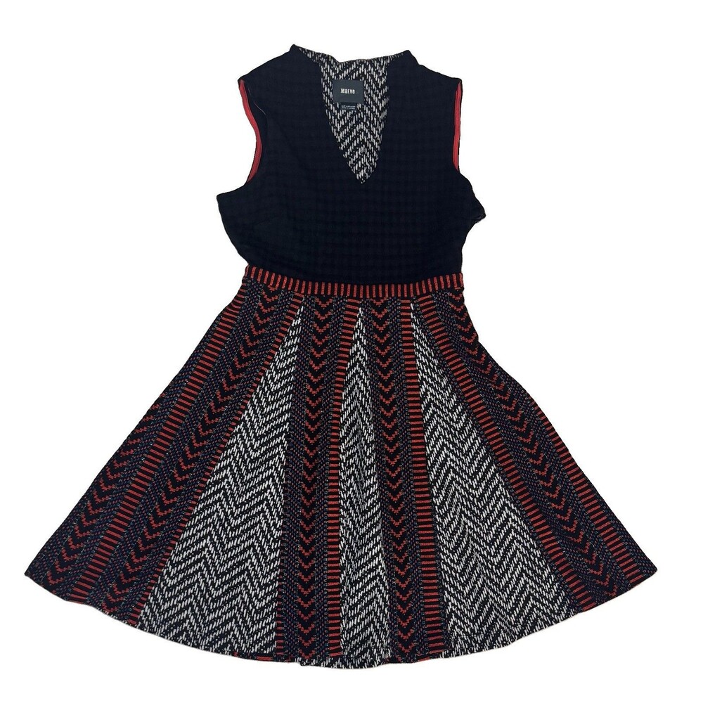 Maeve Anthropologie Carolina Fit Flare Red Black Dress Knit Tribal Hipster Sz 2P